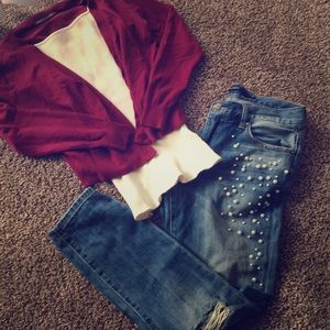 Distressed Jeans w/ Faux Pearl Beading